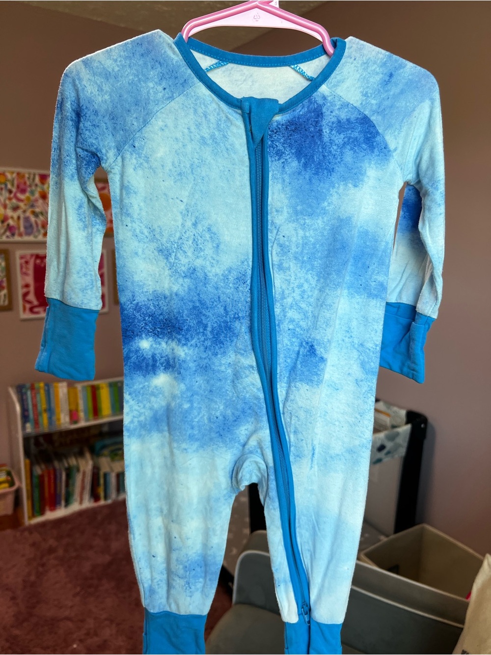 Little Sleepies Blue Watercolor Zippy Pajamas 3-6M GUC